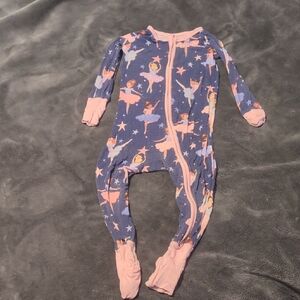 Baby Girls Navy Ballerina Print Zip-Front One-Piece